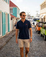 Polo brodé Saint - Barthélemy BY Bleu Marine Orange / Blanc - Quartier iodé