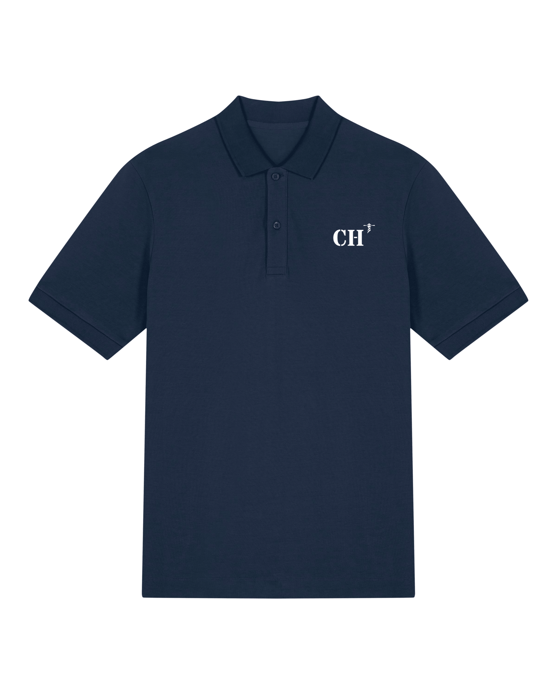 Polo brodé CH Cherbourg - Bleu Marine - Orange / Blanc - Homme - Quartier iodé