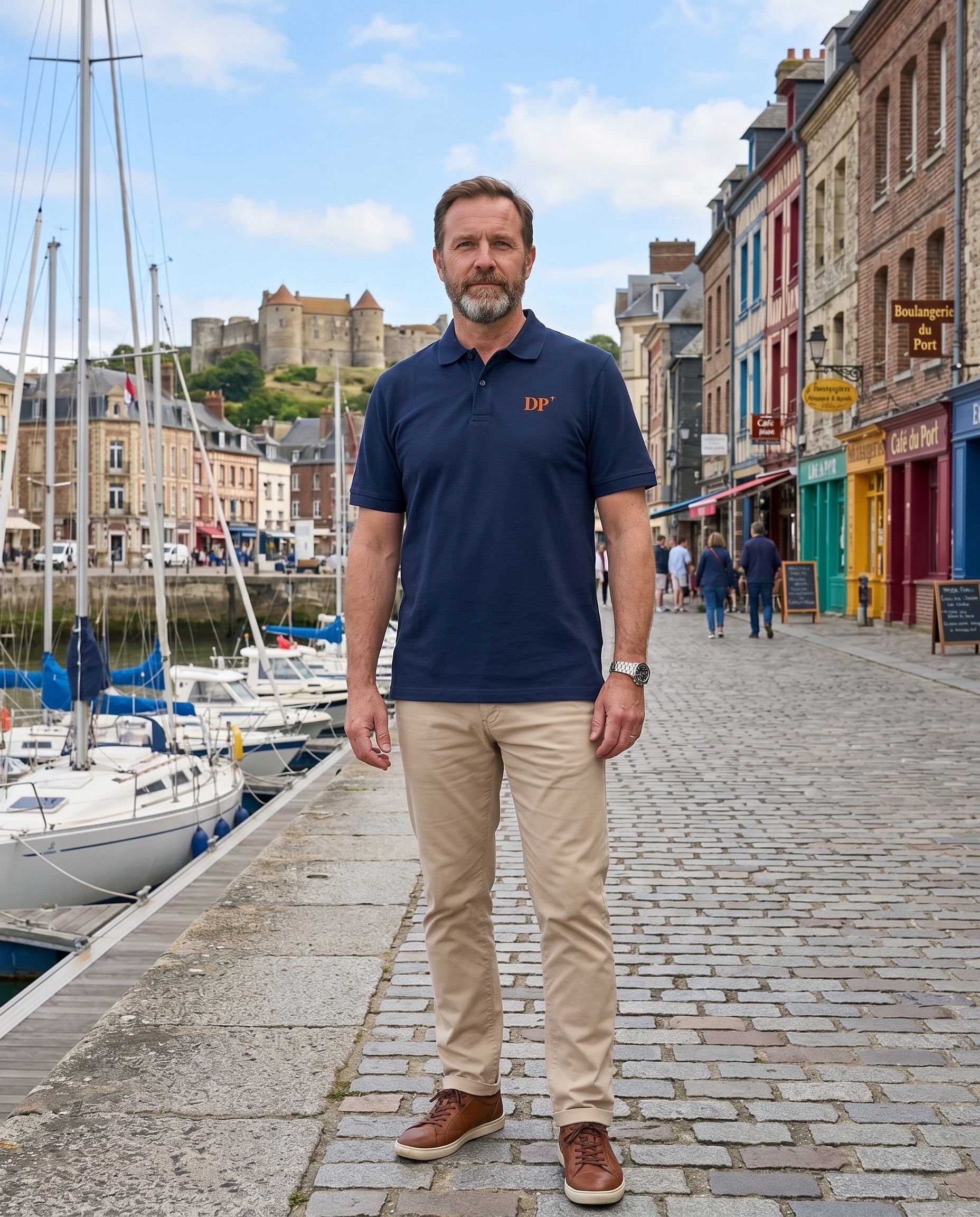 Polo brodé Dieppe DP Bleu Marine Orange / Blanc - Quartier iodé