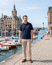 Polo brodé Hommes Fécamp FC Bleu Marine - Orange / Blanc - Quartier iodé