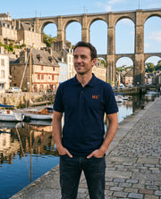 Polo brodé Morlaix MX Bleu Marine Orange / Blanc - Unisexe - Quartier iodé