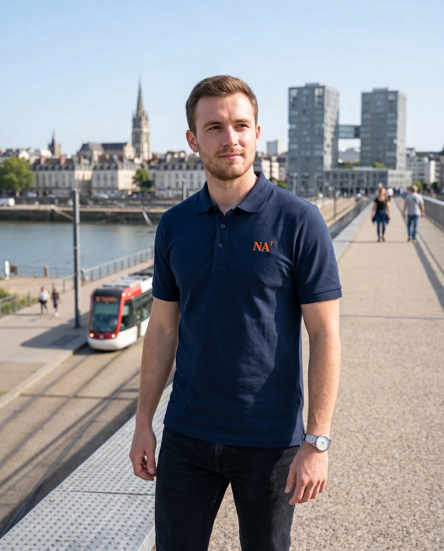 Polo brodé Nantes NA Bleu Marine - Orange / Blanc - Quartier iodé