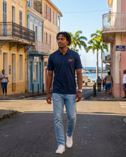 Polo brodé Pointe-à-Pitre PP Bleu Marine Orange / Blanc - Quartier iodé