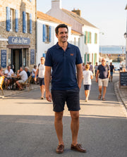 Polo brodé Île D'Yeu YE Marine - Bleu Marine - Orange / Blanc - Quartier iodé