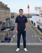 Polo brodé CH Cherbourg - Bleu Marine - Orange / Blanc - Homme - Quartier iodé