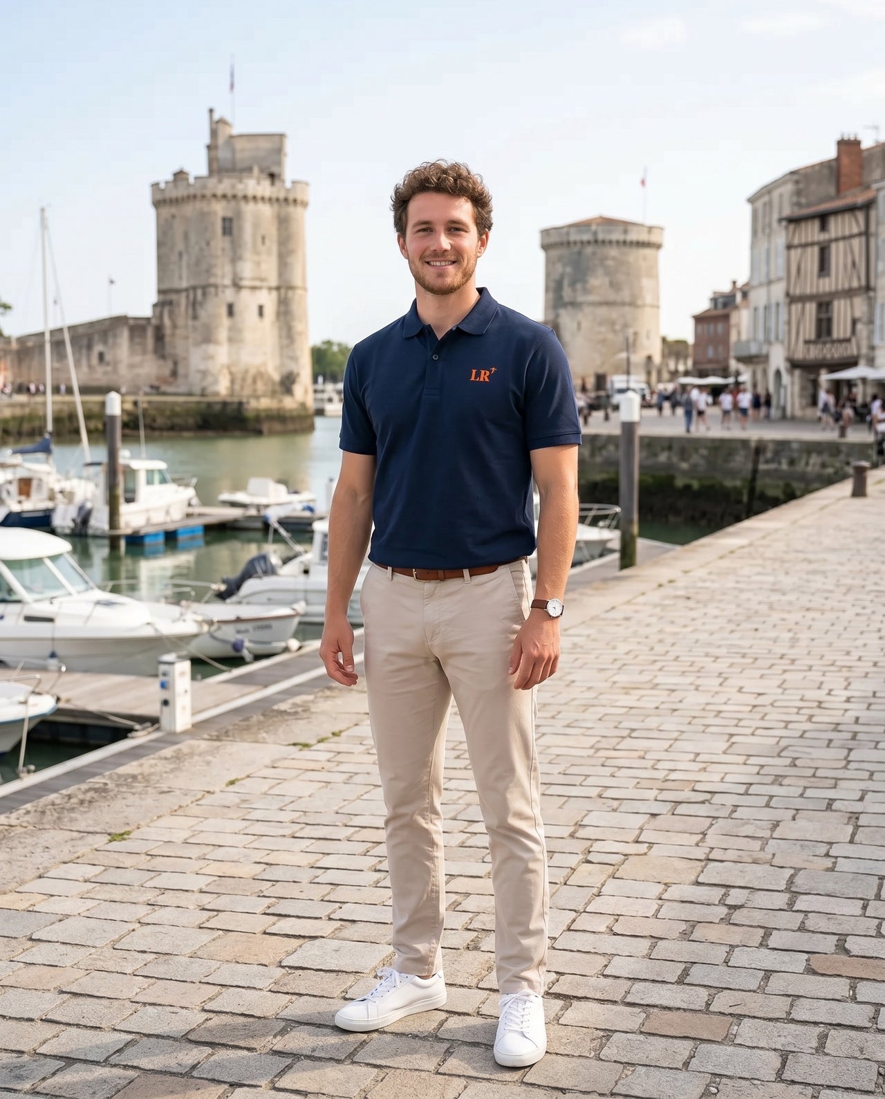 Polo brodé La Rochelle LR Bleu Marine - Orange / Blanc - Quartier iodé