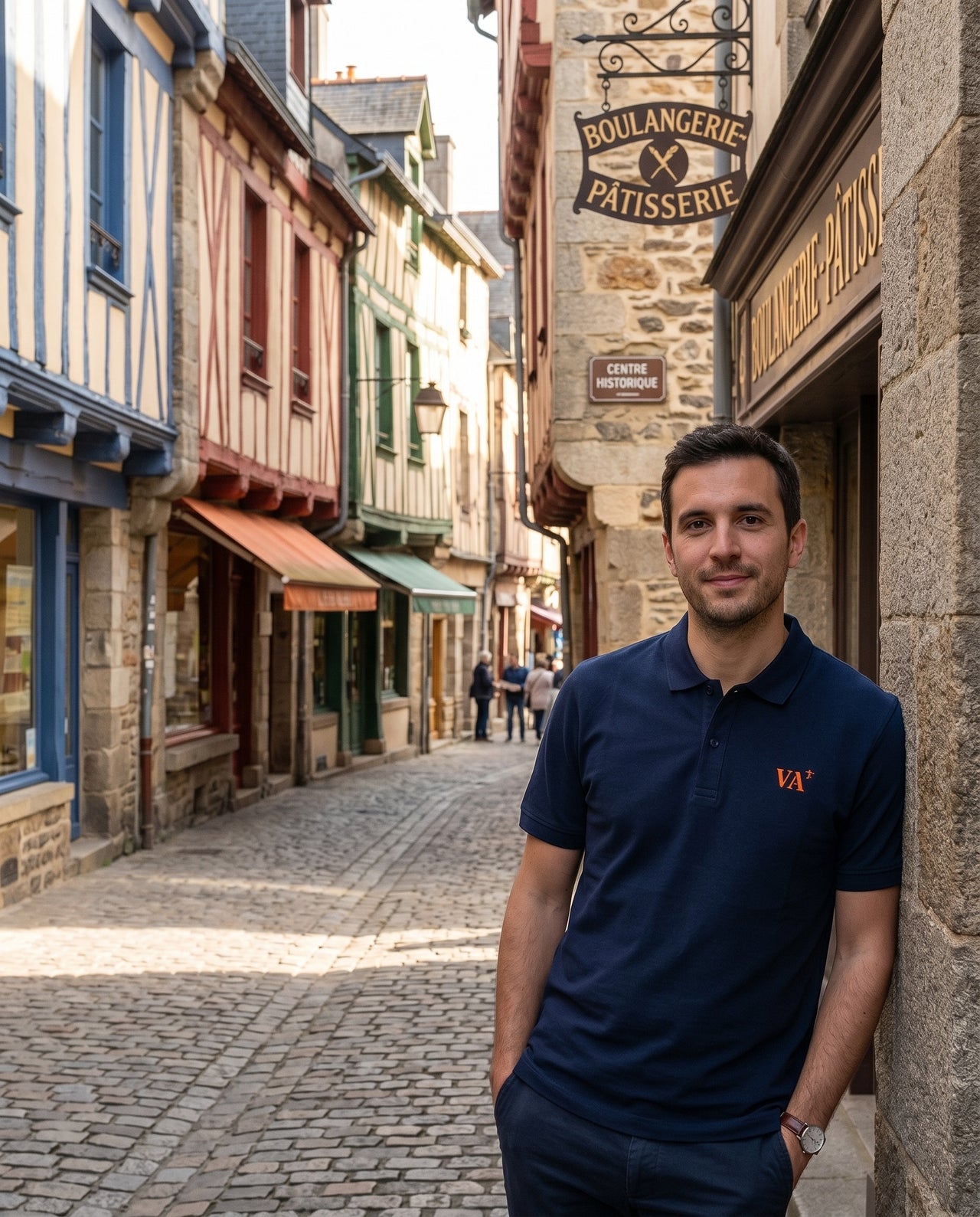 Polo brodé VA Vannes - Bleu Marine - Orange / Blanc - Unisexe - Quartier iodé