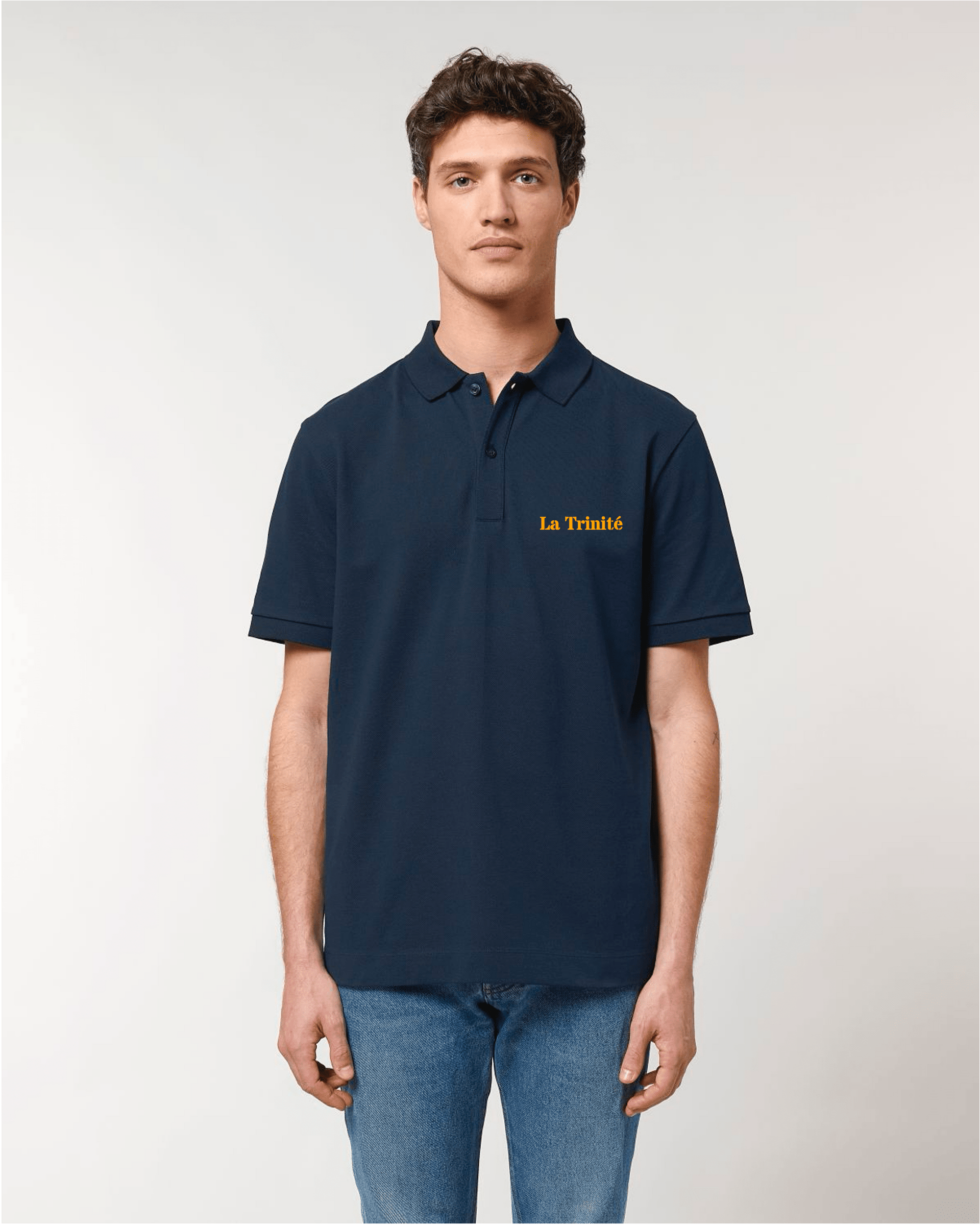 Polo personnalisé "MON QUARTIER MARITIME" - Bleu Marine et Orange - Unisexe - Quartier iodé