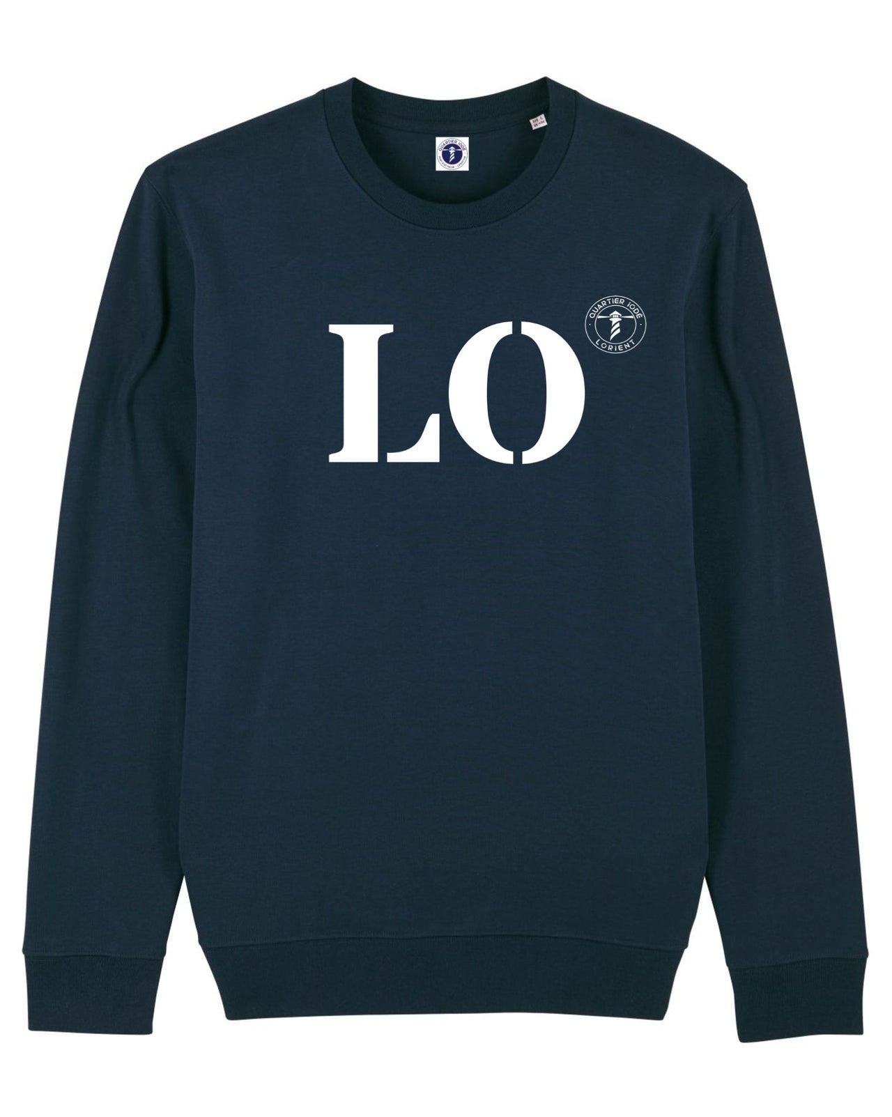 Quartier iodé sweat LO Lorient en coton bio pour hommes et femmes. Marque bretonne idéal pour la mer et la ville. Style décontracté chic, à l'esprit Breizh. Pull marin original. 