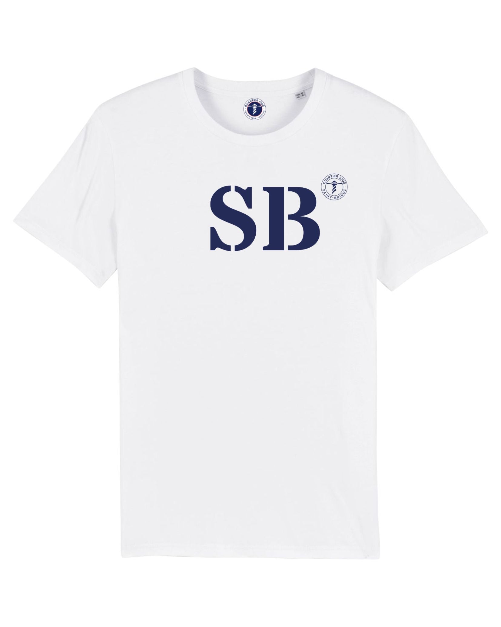 SB pour Saint Brieuc, Tshirt blanc coton bio, intemporel et durable par Quartier Iodé, marque de mode bretonne. 