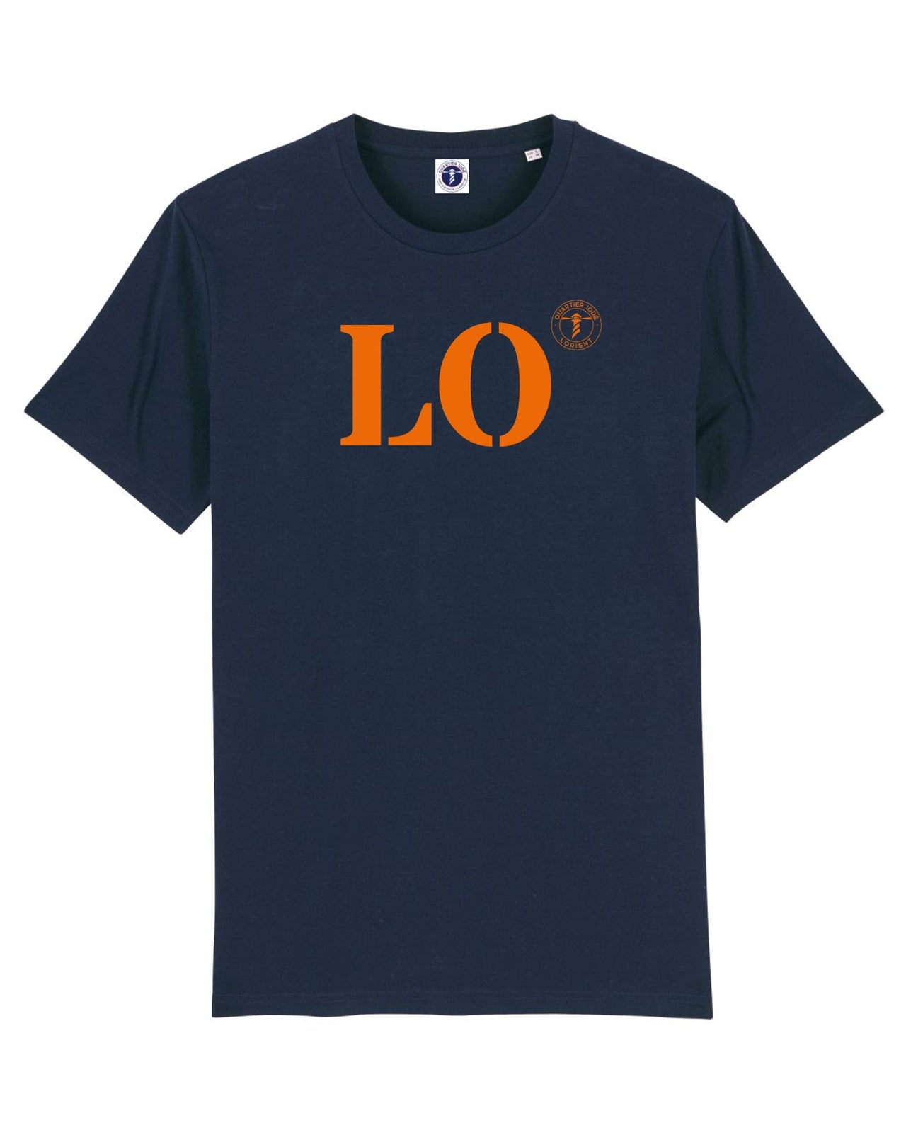 Quartier Iodé, Tshirt moderne LO pour Lorient, Hommes et femmes. Marine et Orange. Collection mon quartier maritime.