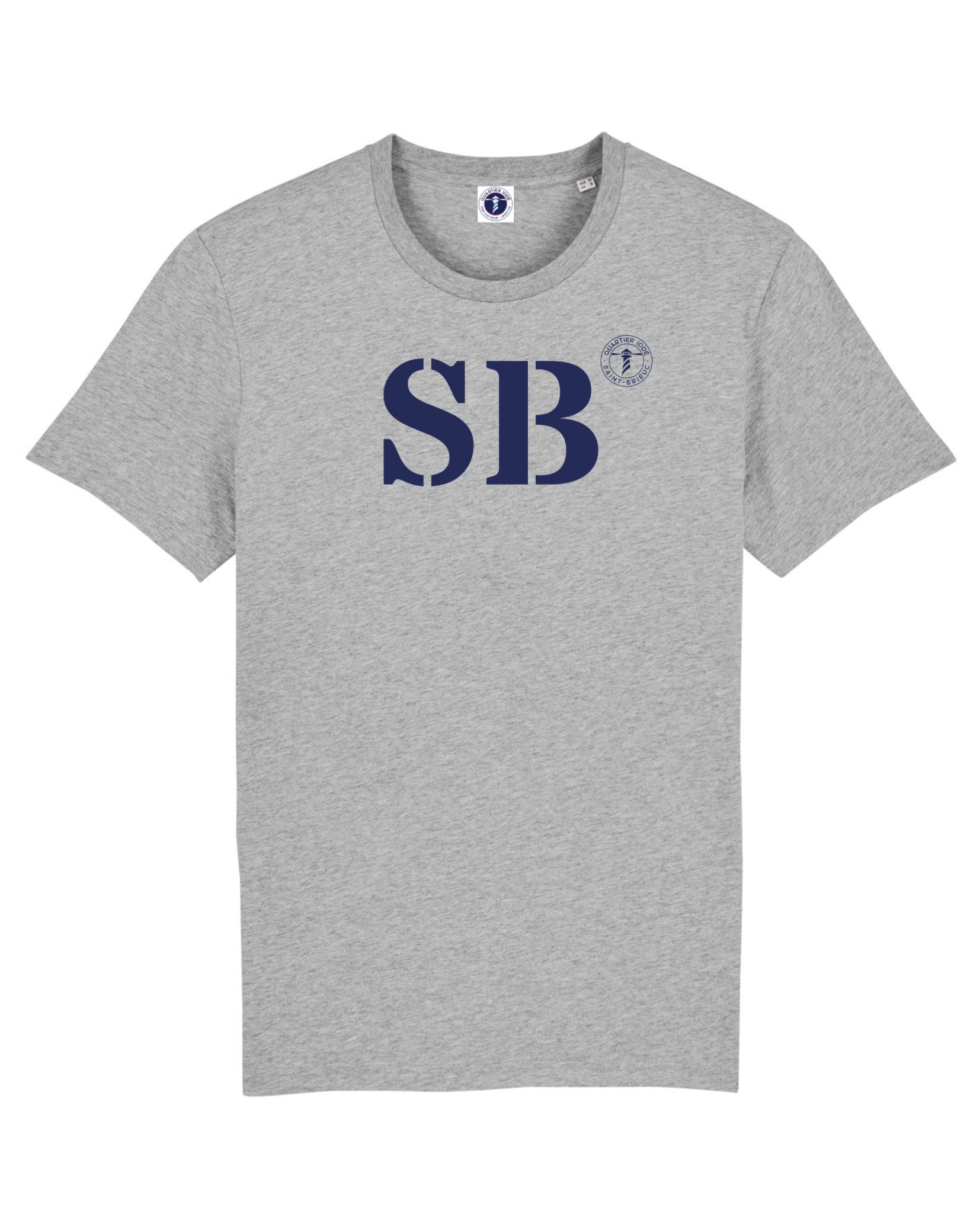 SB pour Saint Brieuc, l'esprit breizh dans ce tshirt gris et bleu de la marque bretonne Quartier Iodé, pour hommes et femmes.