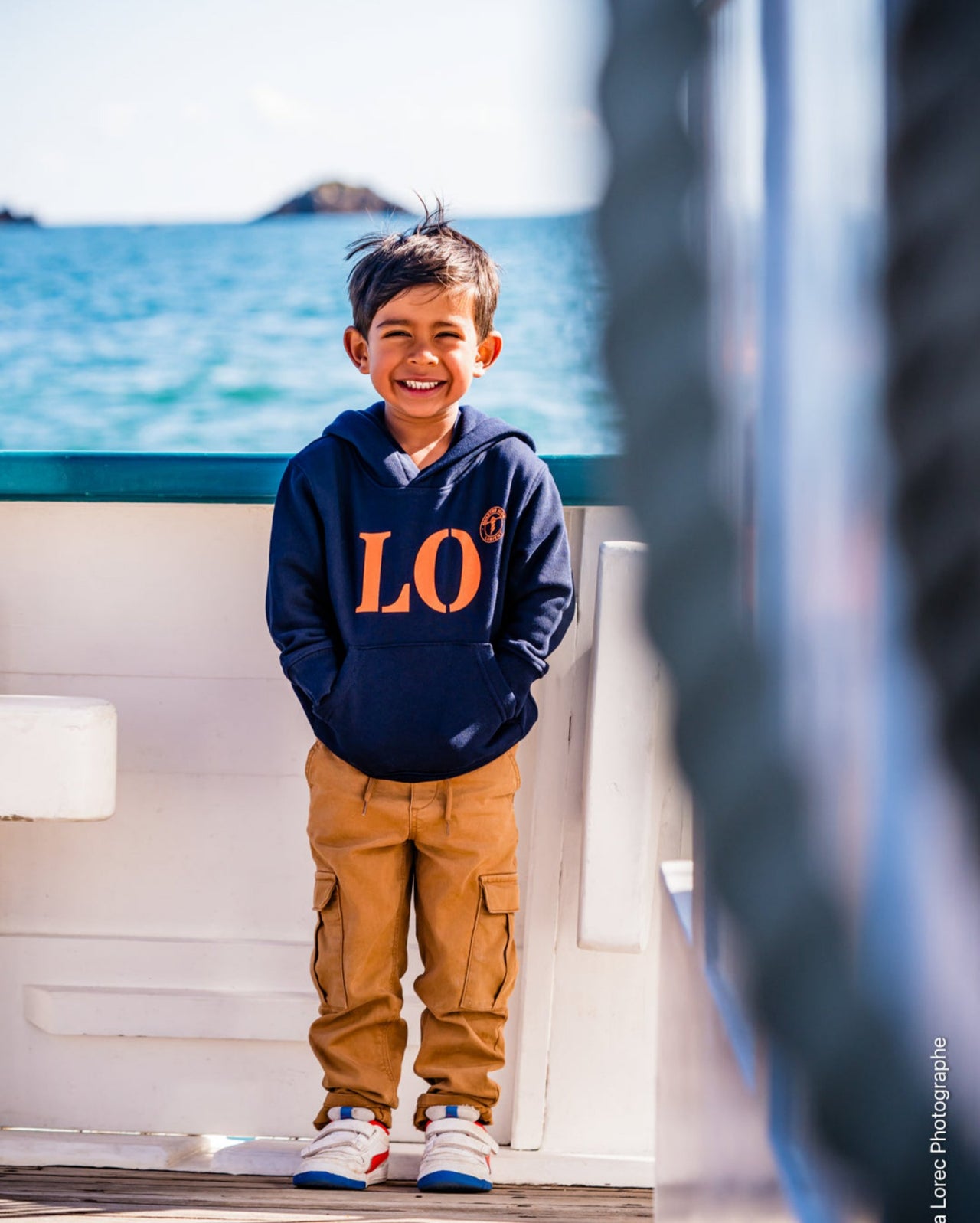 Sweat capuche enfant LO Lorient bleu marine marquage orange