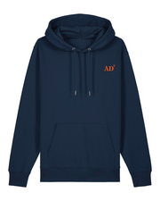 Sweat à capuche brodé AD Audierne bleu marine orange-blanc  - Quartier iodé 