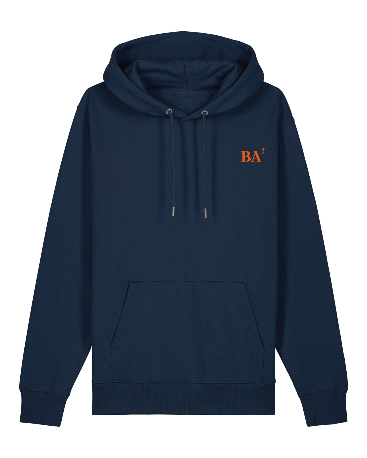 Sweat à capuche brodé  Bayonne BA Bleu Marine et Orange - blanc quartier iodé 