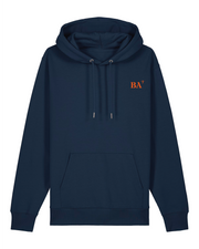 Sweat à capuche brodé  Bayonne BA Bleu Marine et Orange - blanc quartier iodé 