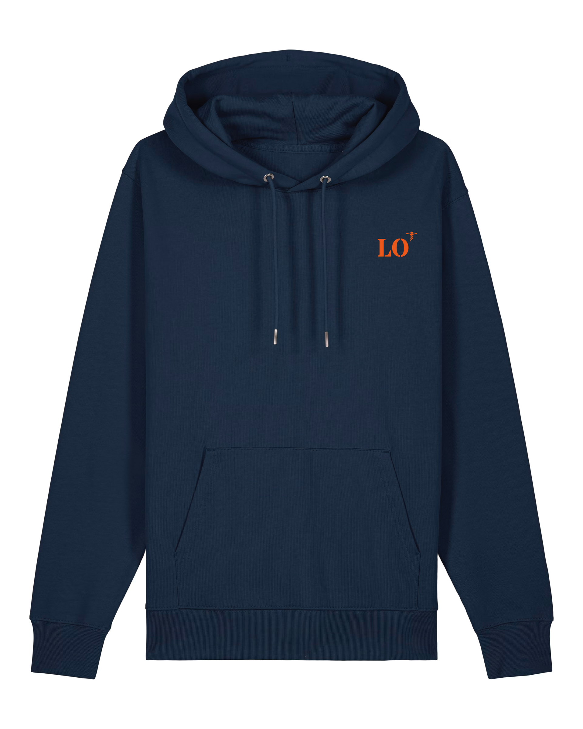 Sweat à capuche Lorient LO - Bleu Marine brodé Orange et Blanc - Unisexe - Quartier iodé