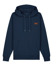 Sweat à capuche Morlaix MX - Bleu Marine brodé Orange - Blanc - Unisexe - Quartier iodé