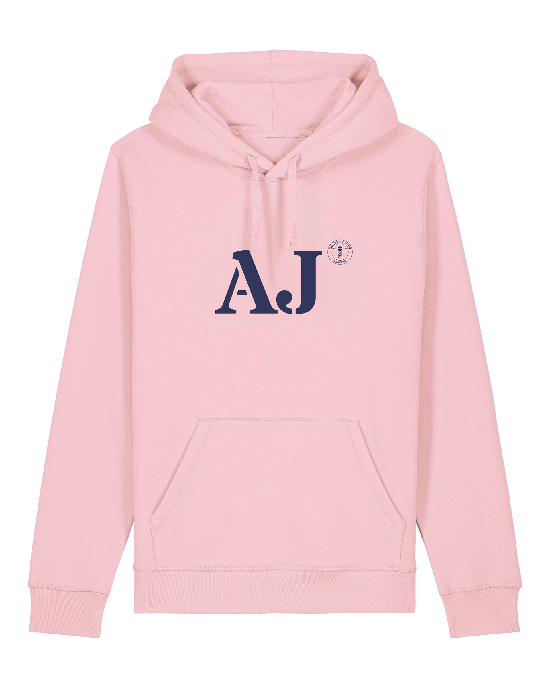 Sweat à capuche Ajaccio AJ Rose et Bleu Marine Unisexe - Quartier iodé