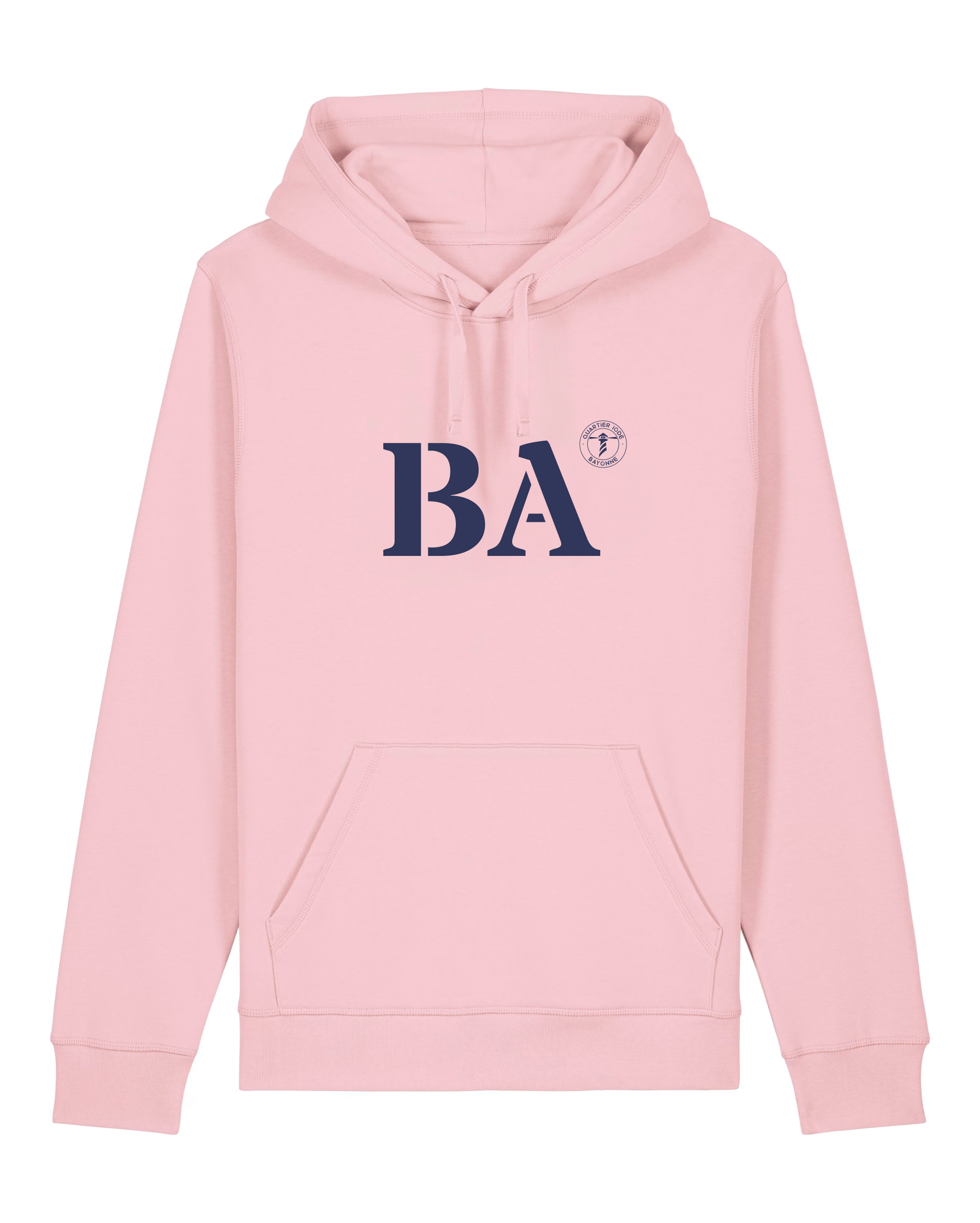 Sweat à capuche Bayonne BA Rose et Marine - quartier iodé 