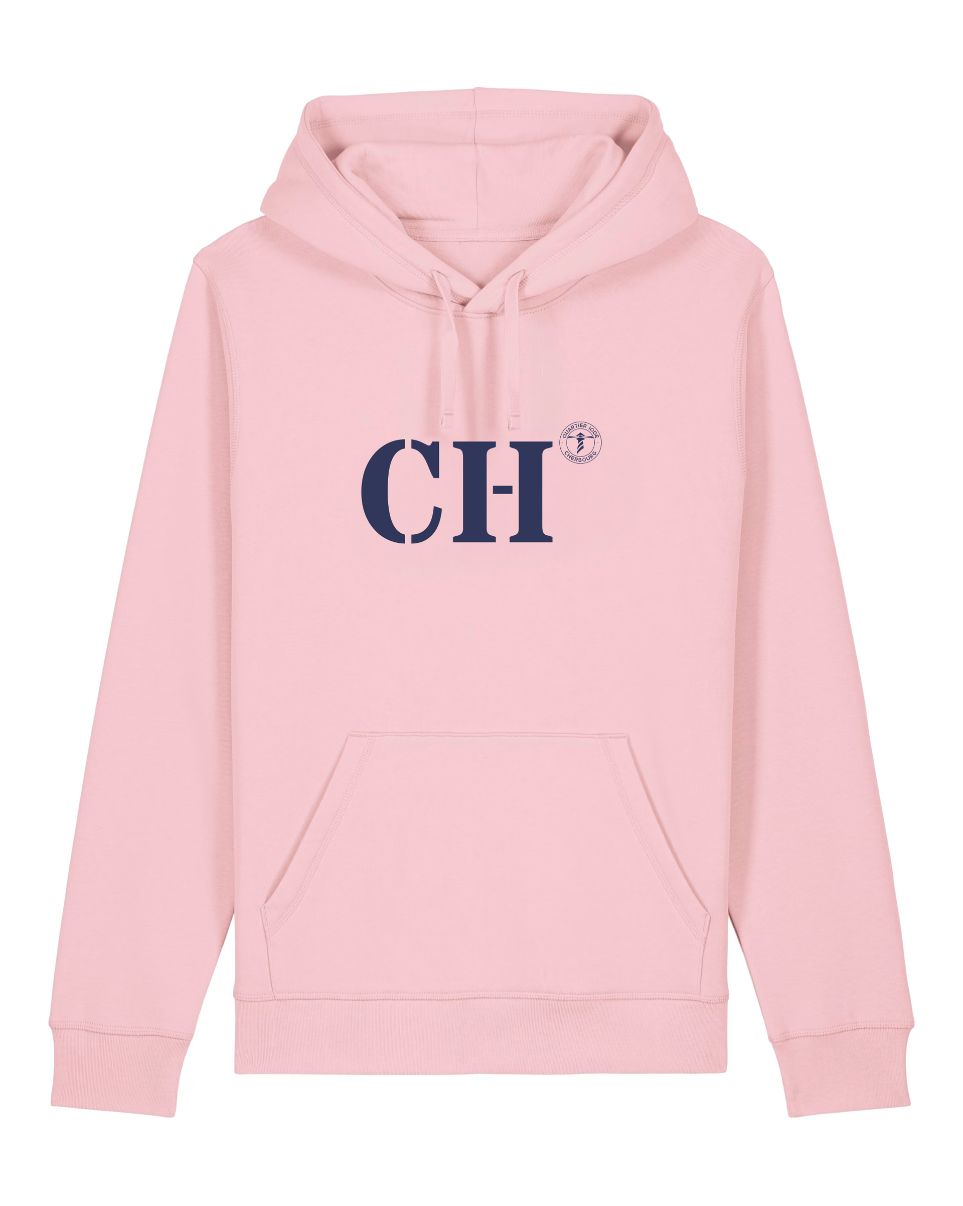 Sweat à capuche CH Cherbourg Rose et Bleu Marine - quartier iodé 