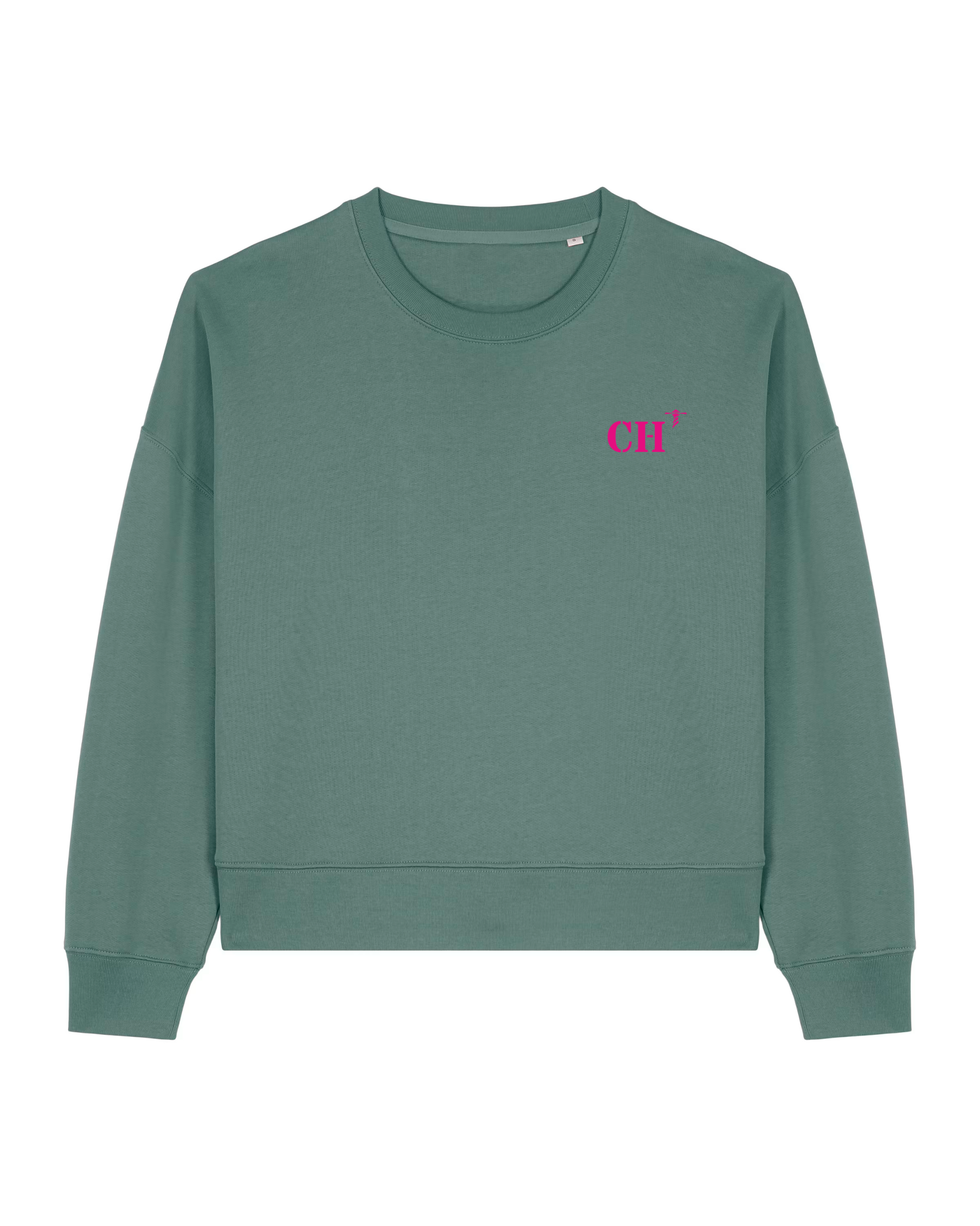 Sweat crew neck oversize Bleu marine- Vert et rose - quartier iodé 