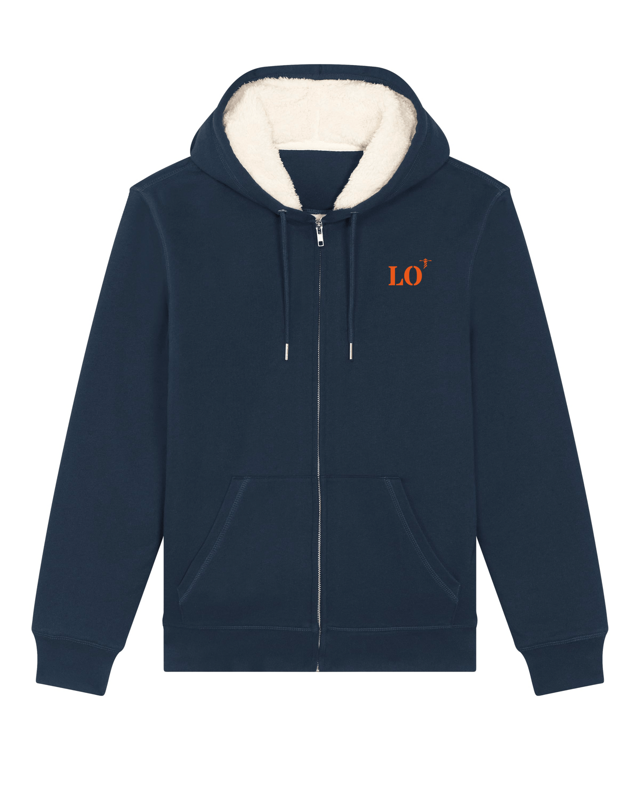 Sweat à capuche sherpa zippé Lorient LO Bleu Marine et Orange - Quartier iodé