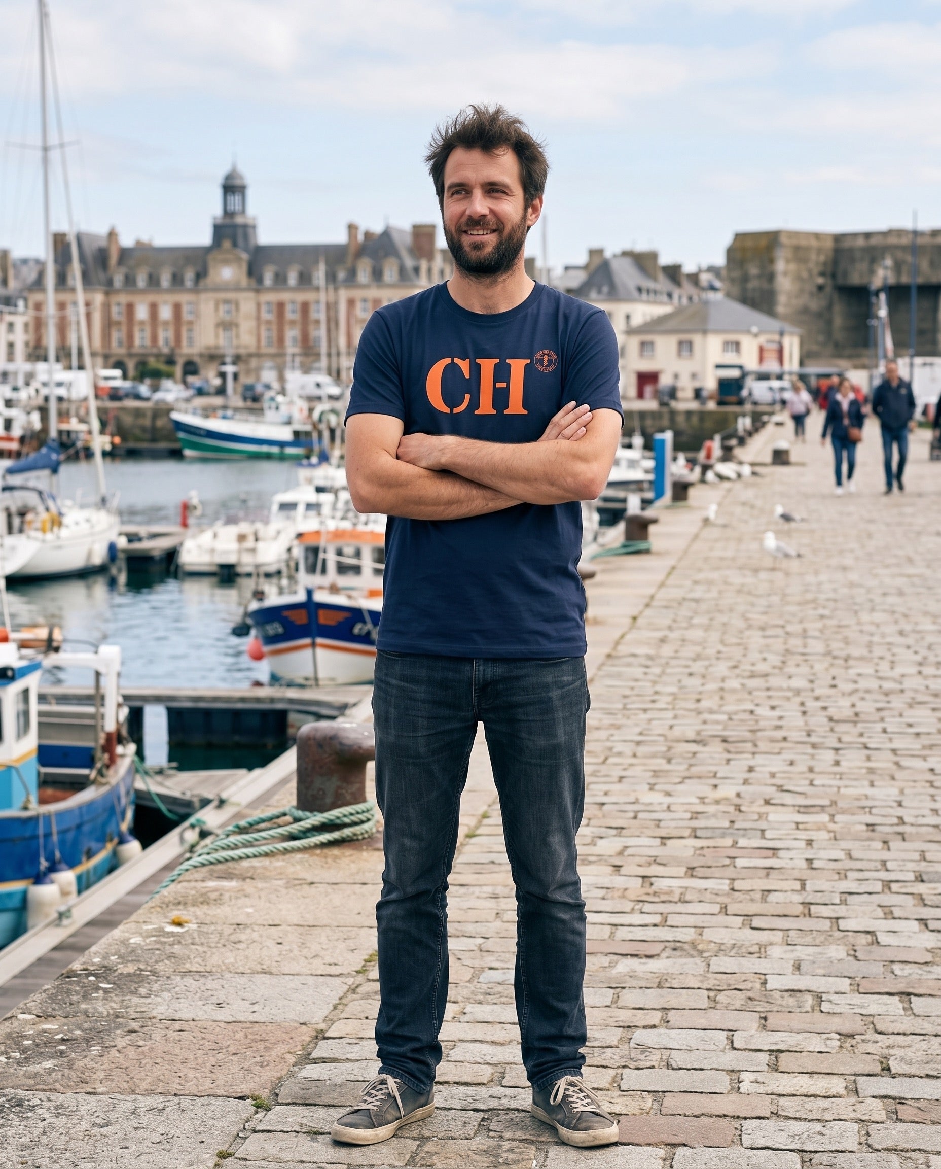Sweat CH Cherbourg Bleu Marine Orange