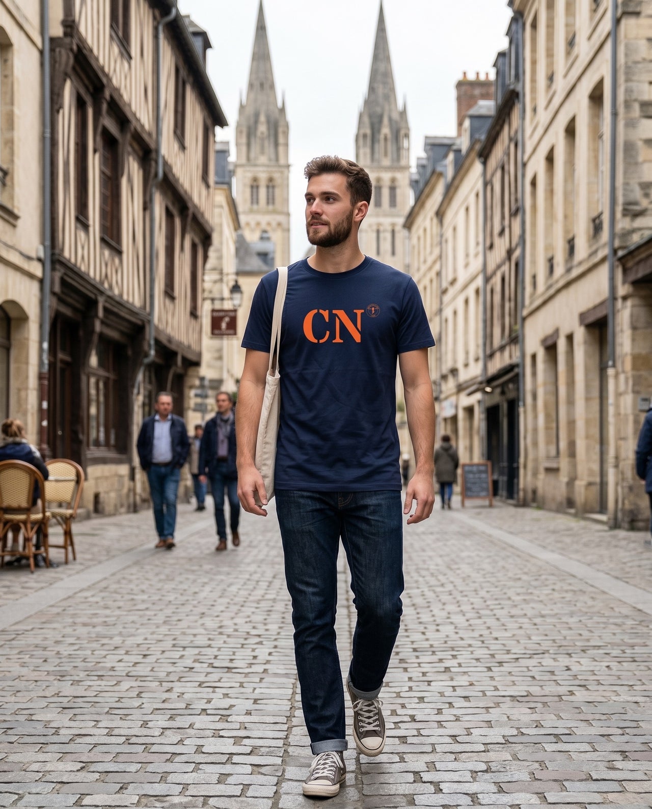 Sweat CN Caen Bleu Marine Orange - Quartier iodé