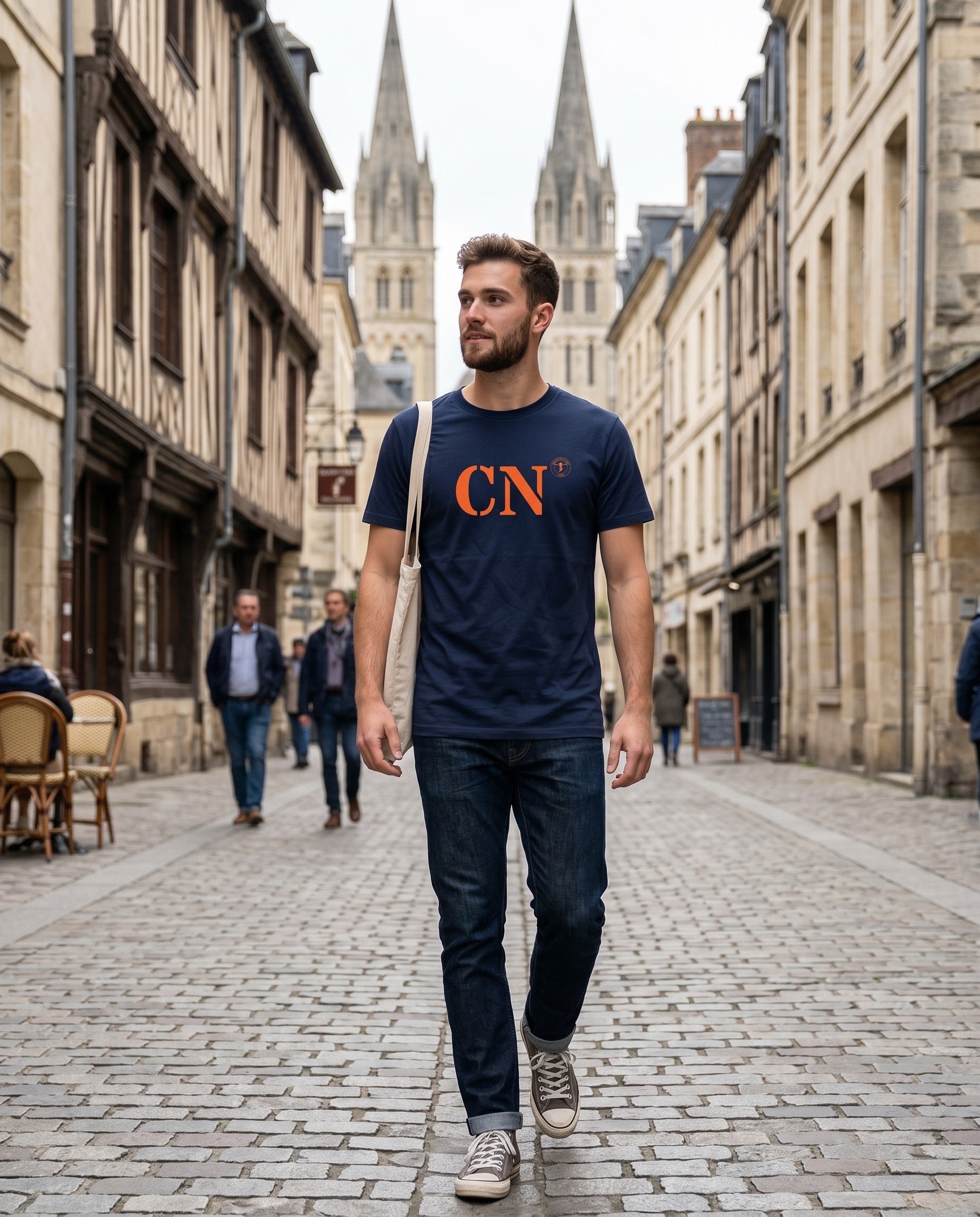 Sweat CN Caen Bleu Marine Orange - Quartier iodé