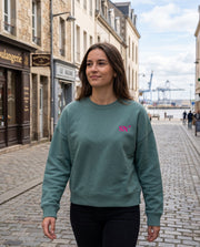 Sweat vert brodé rose - SN - Quartier iodé
