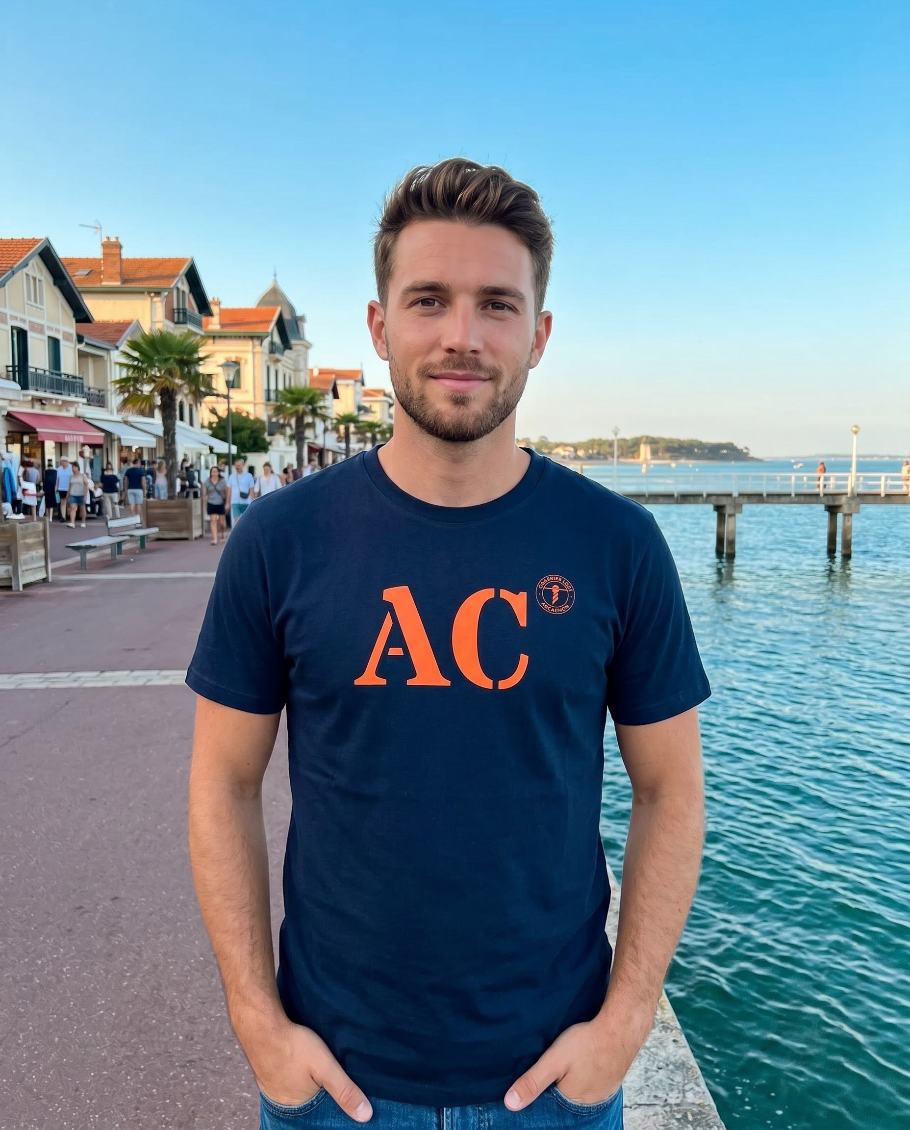 T-shirt AC Aracchon Bleu Marine Orange - Quartier iodé