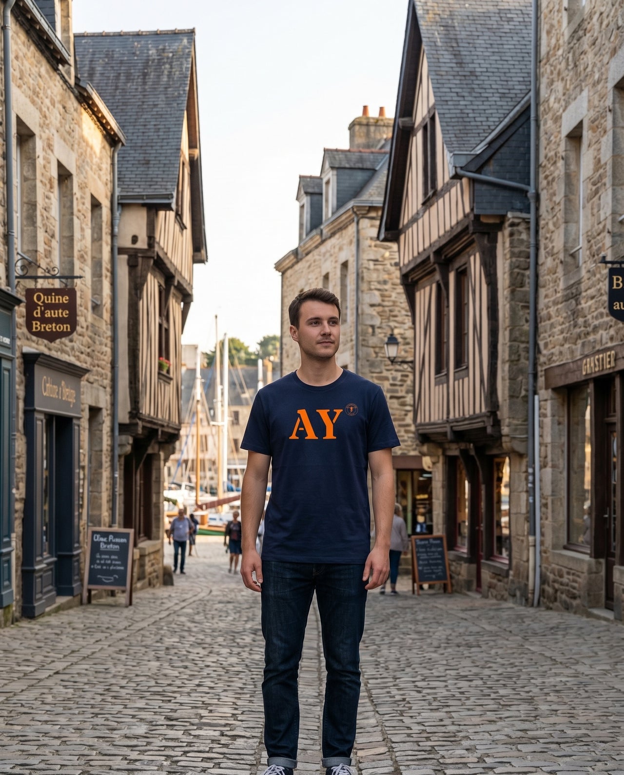 T-shirt AY Auray Bleu Marine Orange - Quartier iodé