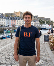 T-shirt B.I Belle-Île Bleu Marine Orange - Quartier iodé