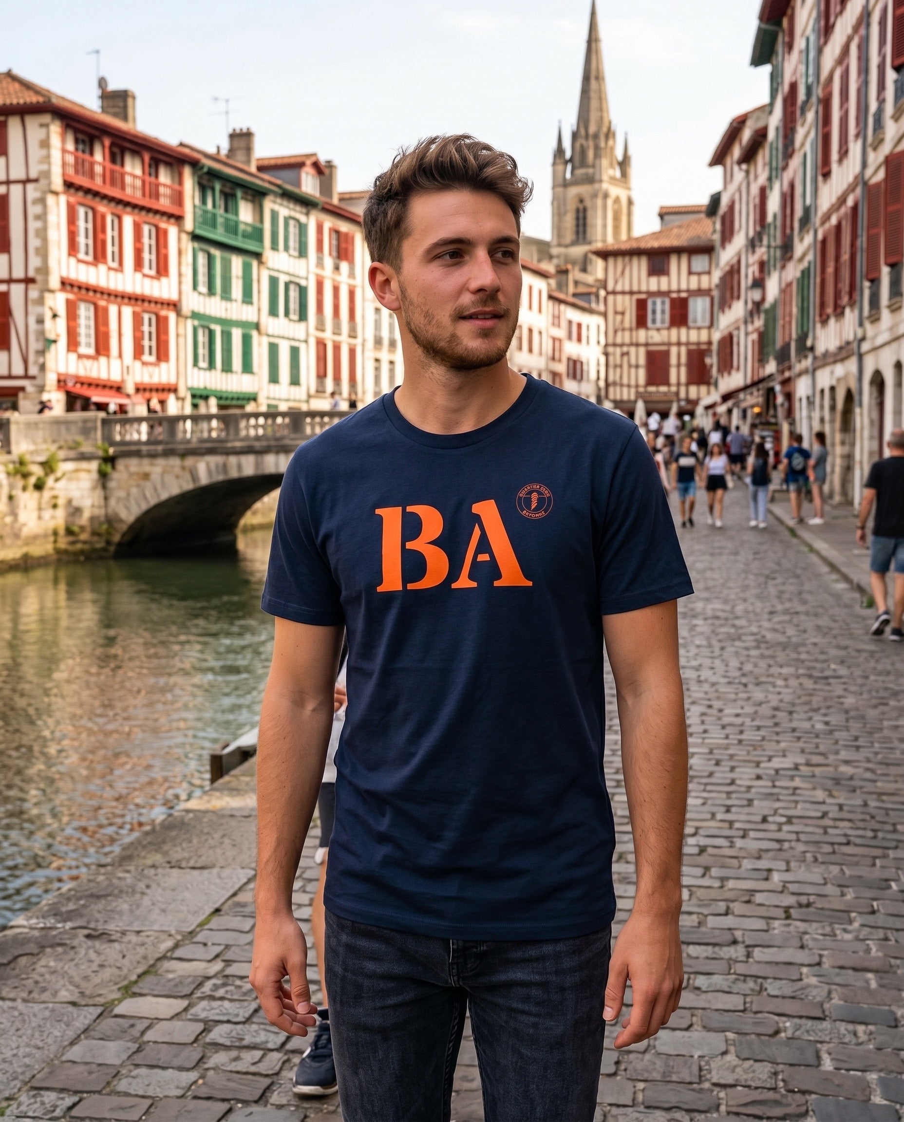 T-shirt BA Bayonne Bleu Marine Orange - Quartier iodé