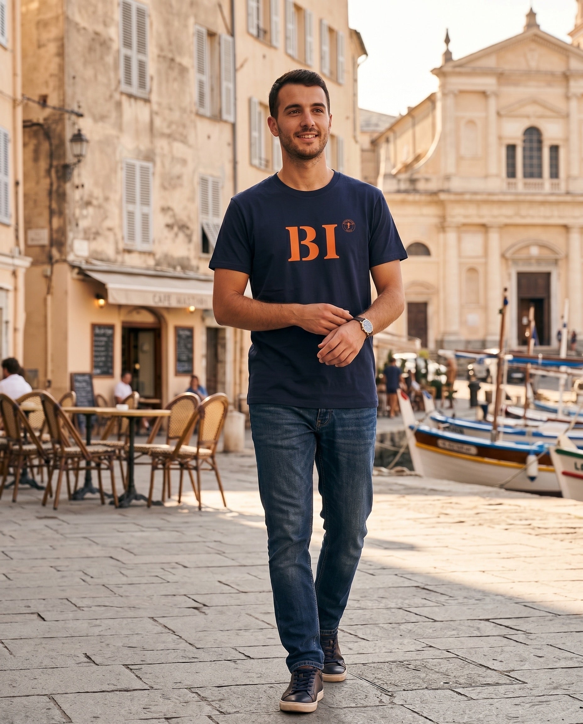 T-shirt BI Bastia Bleu Marine Orange - Quartier iodé