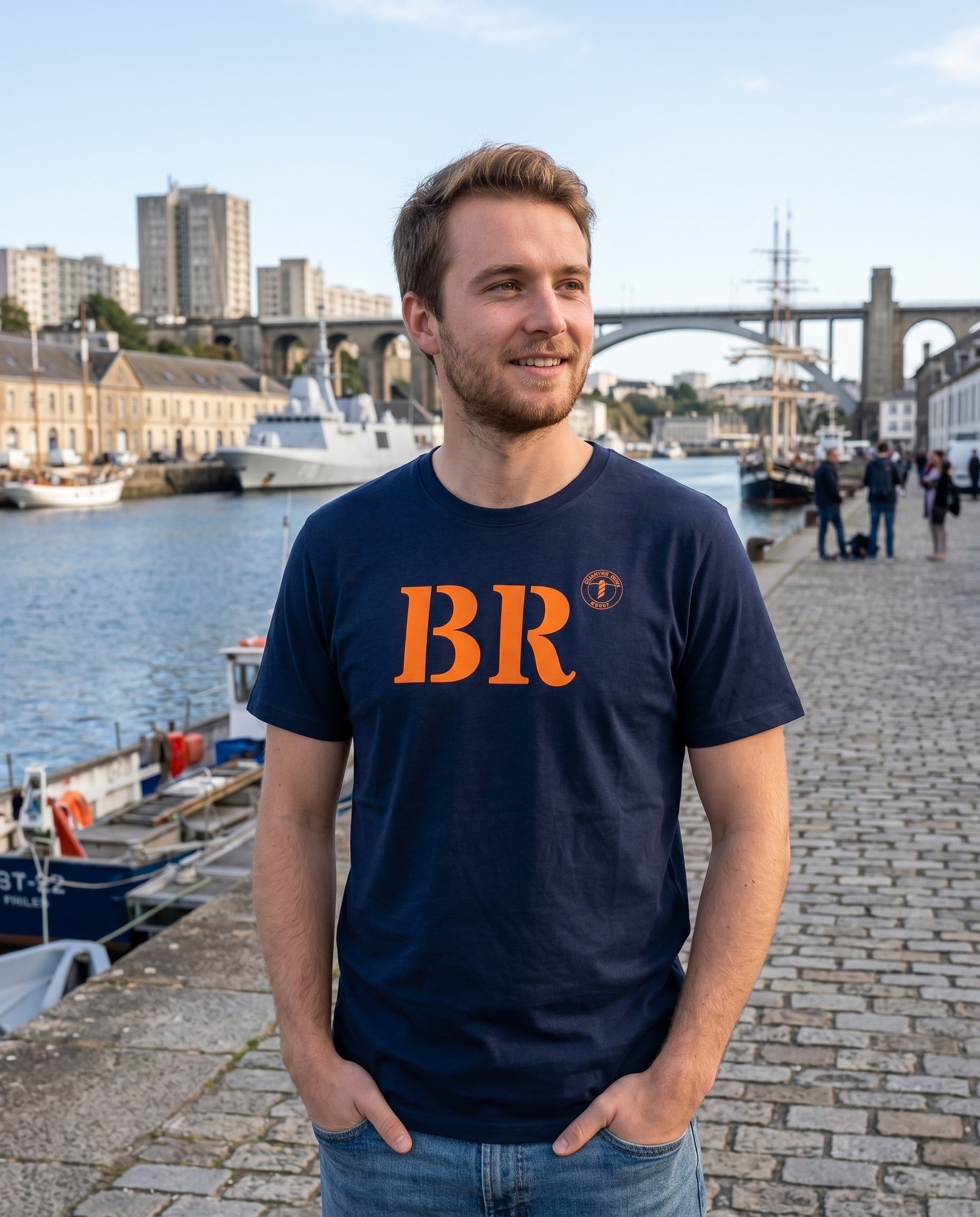 T-shirt BR Brest Bleu Marine Orange - Quartier iodé