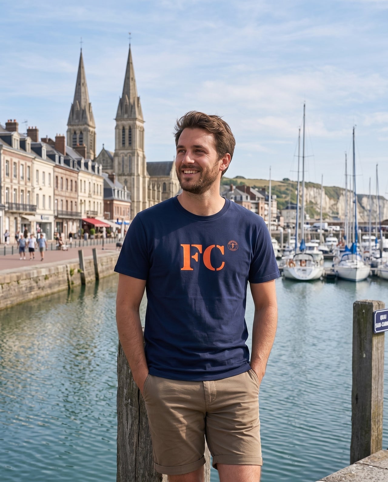 T-shirt FC Fécamp Bleu Marine Orange - Quartier iodé