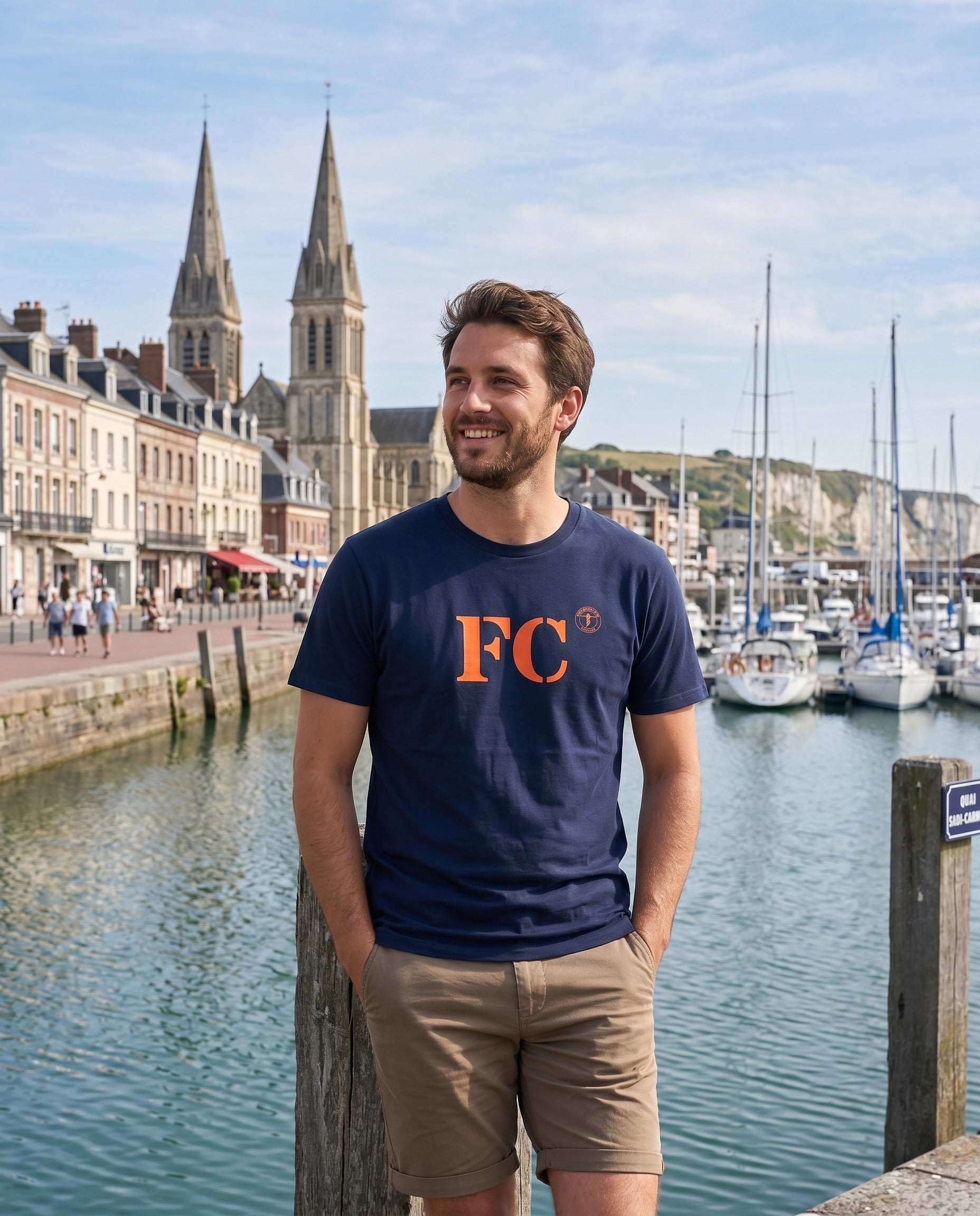 T-shirt FC Fécamp Bleu Marine Orange - Quartier iodé
