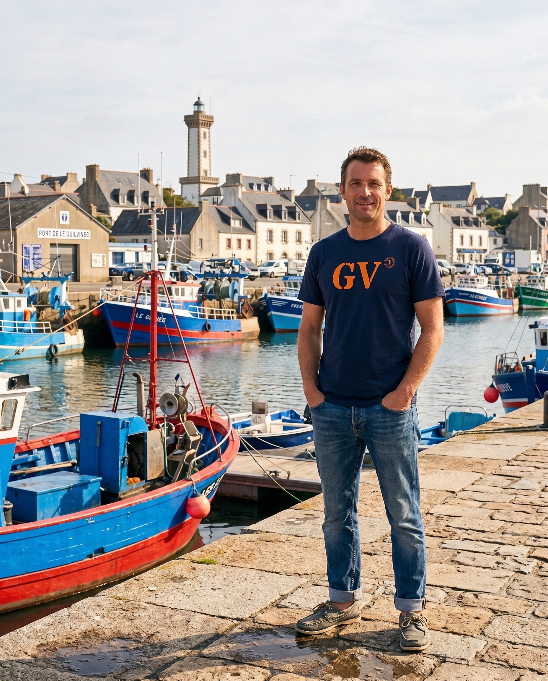 T-shirt GV Le Guilvinec Bleu Marine Orange - Quarter iodé