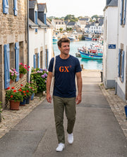 T-shirt GX Groix Bleu Marine Orange  Quartier iodé