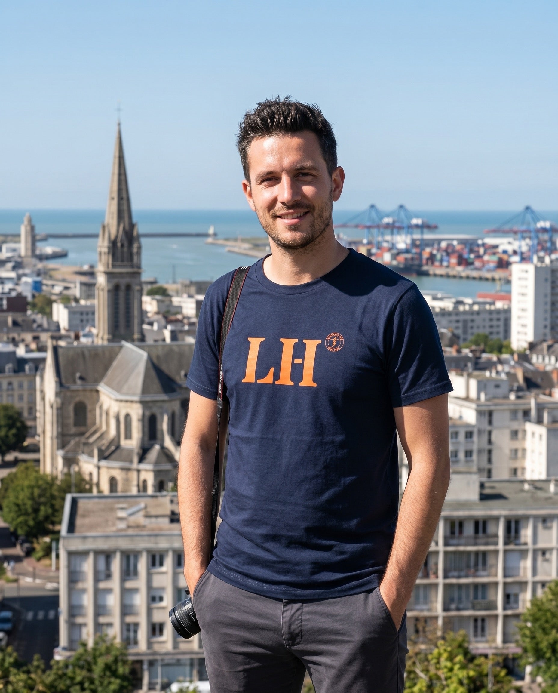 T-shirt LH Le Havre Bleu Marine Orange -Quartier iodé
