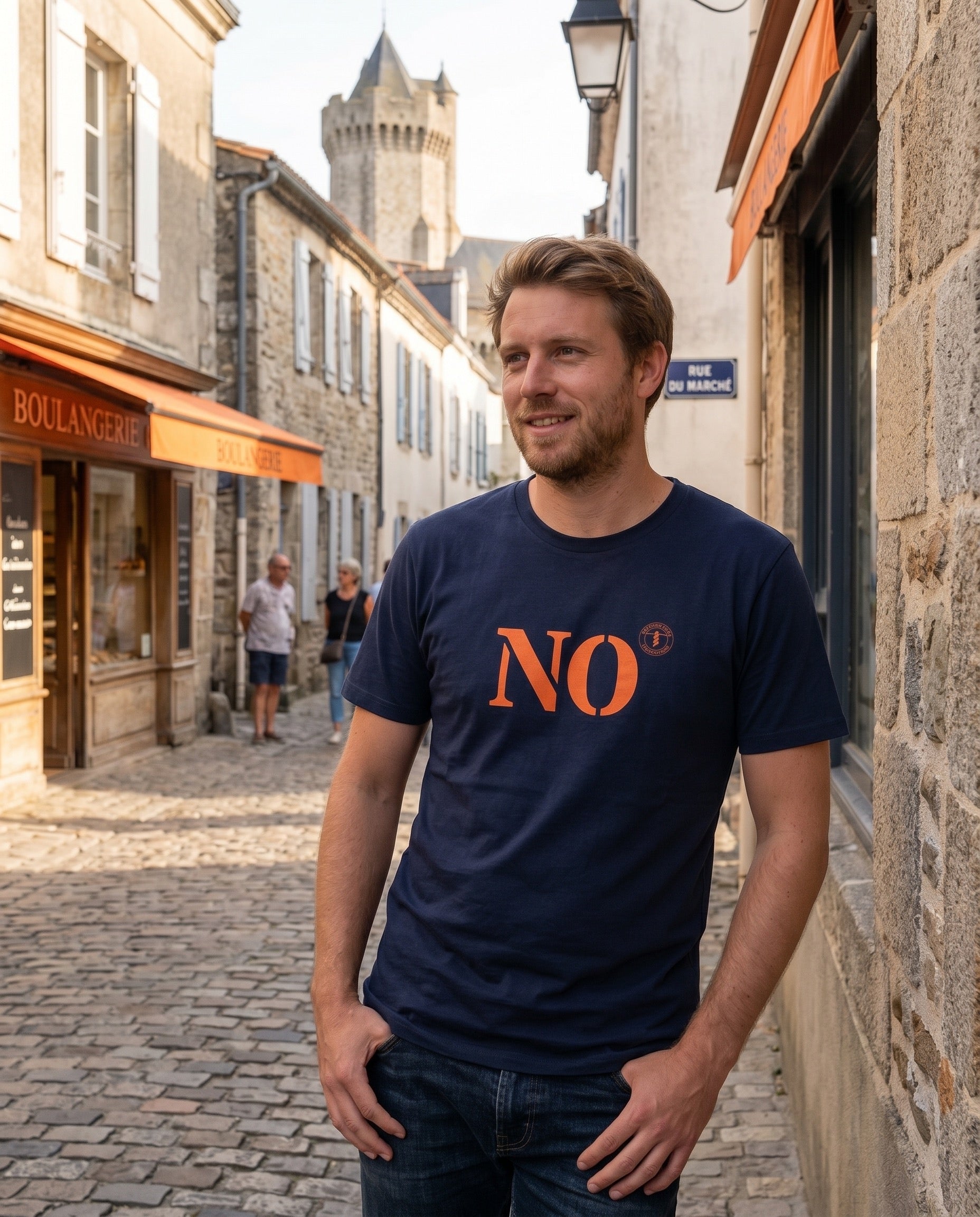 T-shirt NO Noirmoutier Bleu Marine Orange - Quartier iodé