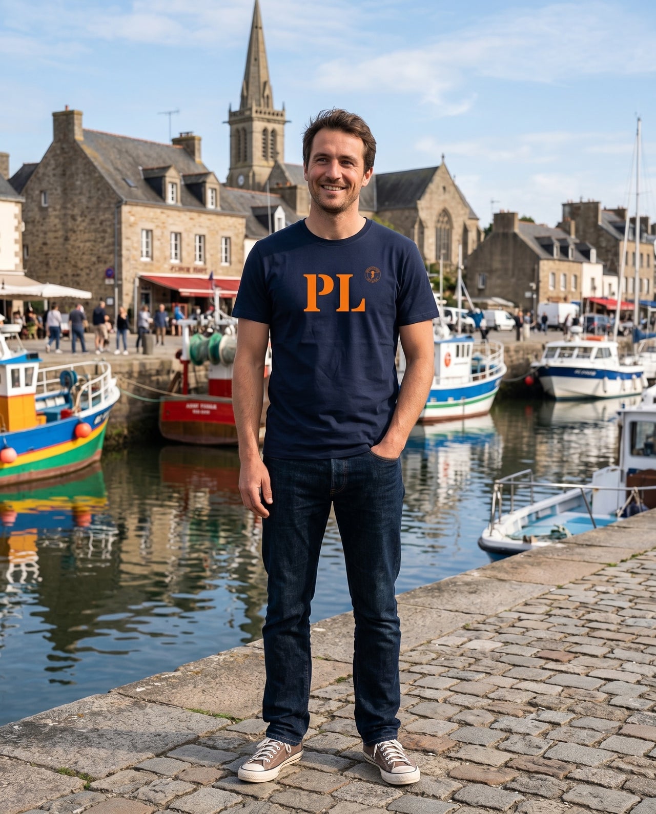 T-shirt PL Paimpol Bleu Marine Orange - Quartier iodé