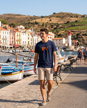 T-shirt PV Port-Vendres Bleu Marine Orange - Quartier iodé