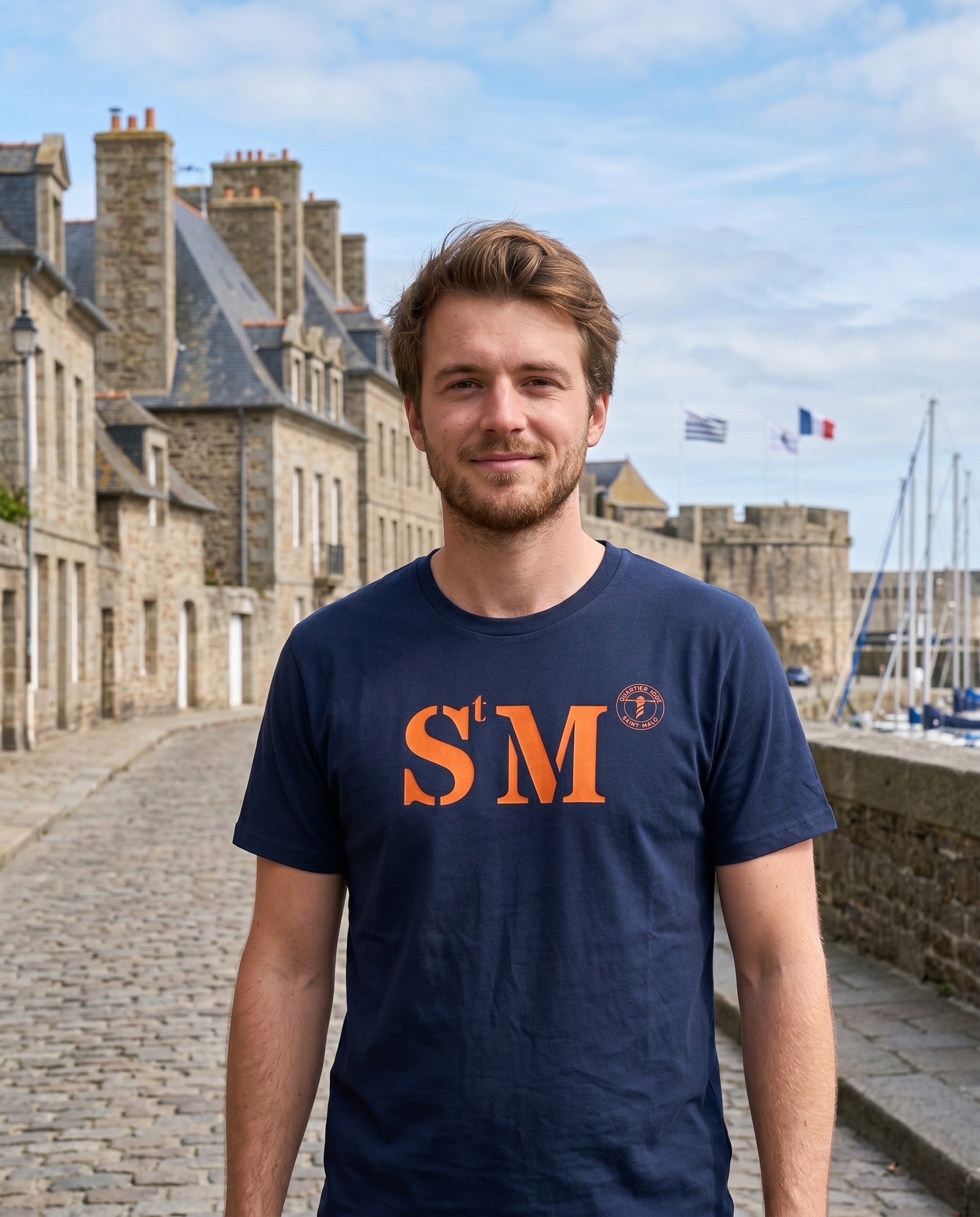 T-shirt SM Saint-Malo Bleu Marine Orange - Quartier iodé