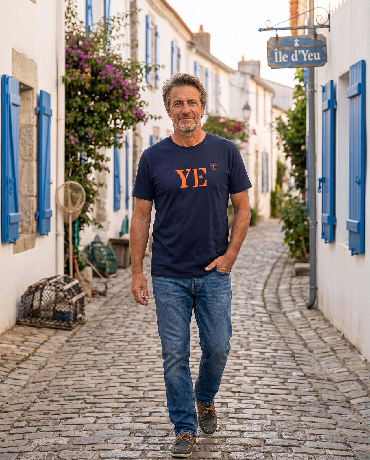 T-shirt YE Île d'Yeu Bleu Marine Orange - Quartier iodé