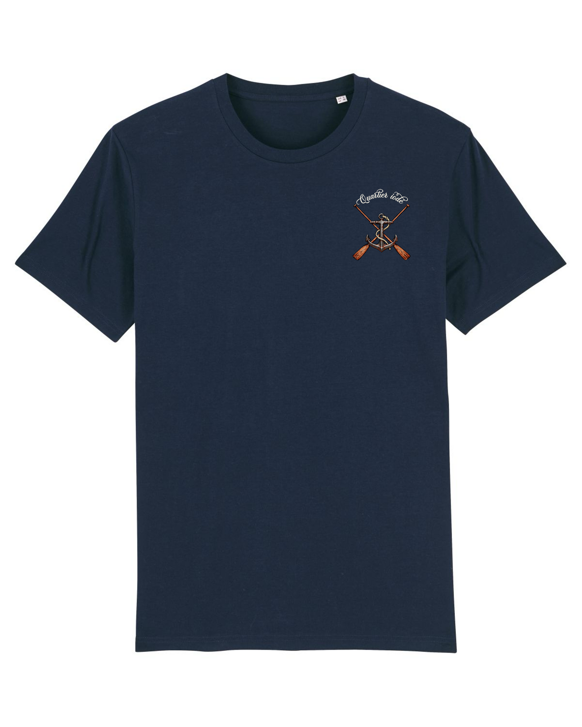 T-shirt Quartier iodé Ancres Beige bord côte Bleu Marine 