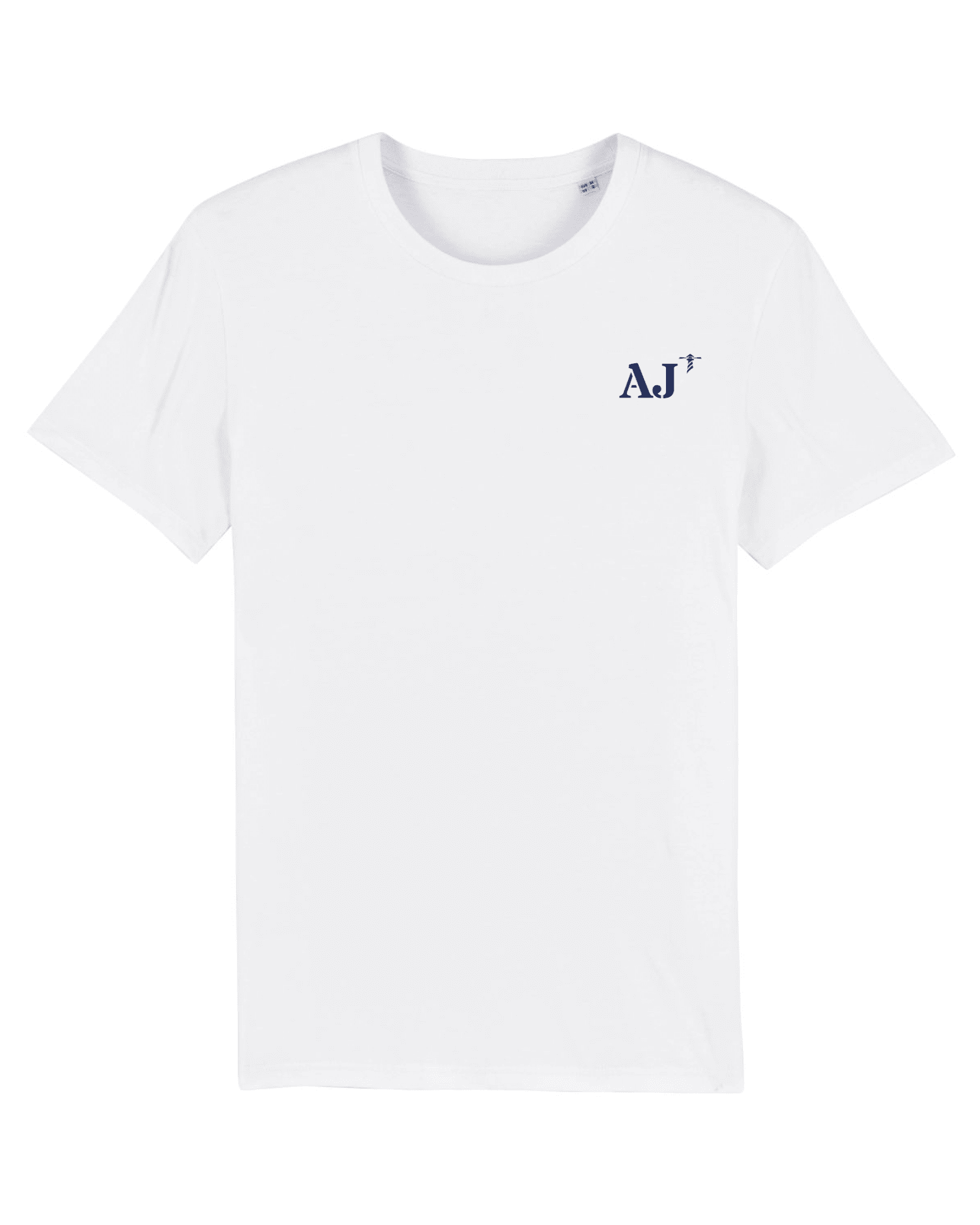 T-shirt brodé Ajaccio AJ Blanc et Bleu Marine - Quartier iodé