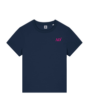 T-shirt brodé Audierne AD Bleu Marine et Rose - Femmes - Quartier iodé